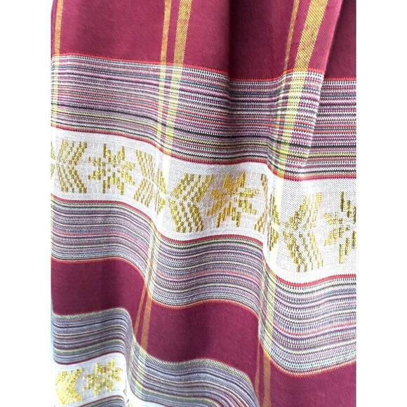 VTG 70s Maxi Skirt Cranberry/Pink Plaid Gold Metallic Thread Pleats Sz S/M - Picture 3 of 6